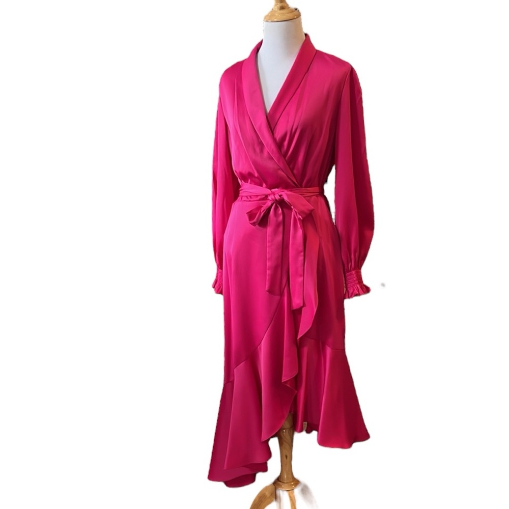 TAYLOR SURPLICE RUFFLE ASYMMETRICAL MAXI DRESS BERRY SIZE 8 NEW WITH TAGS